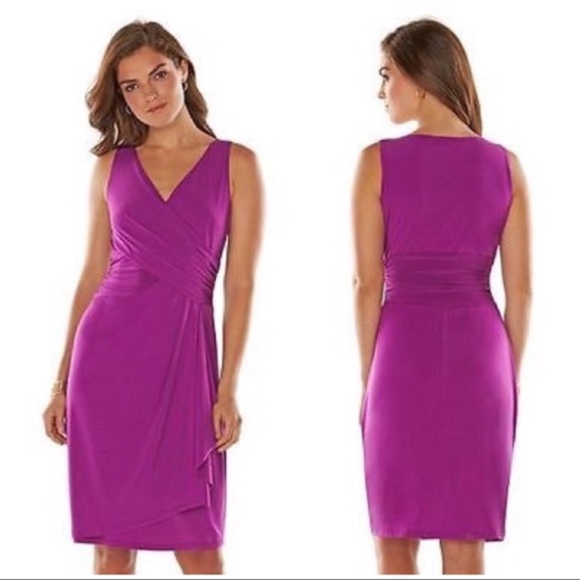 Chaps Dresses & Skirts - Chaps Magenta Pink Faux Wrap Stretch Dress NWT
